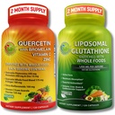 Immune & cell Support Bundle - Liposomal Glutathione 500 מ"ג עם Whole Foods & Quercetin עם Bromelain, ויטמין C, ו- Zinc Whole מזון מורכב - טבעוני, non-GMO, תמיכה יומית נקייה בריאות הציבור