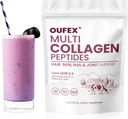 Multi Collagen Peptides אבקת, Collagen Peptides עבור נשים וגברים, אבקת קולגן עם Hyaluronic Acid, Biotin, Types I, II, III, V, X, מקדם שיער, ציפור, עור, עצם ובריאות משותפת (1 lb)