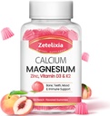 סוכר חינם Calcium Citrate Gummies, Calcium Magnesium Gummies עם ויטמין D3 & K2 עבור שרירי עצמות ופרקים, Peach Flavor - 60 Ctium מגנזיום
