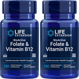 Life Extension BioActive Folate & ויטמין B12, 150 קפסולות צמחוניות (Pack of 2), Non GMO, Gluten Free