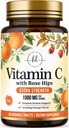 ויטמין C תוסף 1000 מ"ג - תוספת כוח עם Rose Hips Bioflavonoids - סוכר חינם ויטמין C Chewable Pills, Nature's Vit C for Immune Support & Antioxidant Protection - 60 טבליות Chewable