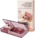 מארגנת גלולה עם Cutter Crusher:Travel Medicine Pill מארגנת עבור Pocket Purse כדי להחזיק ויטמינים תוספי תרופות, Pink