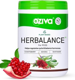 OZIVA צמחי מבוסס HerBalance for PCOS | תוסף עבור נשים עבור Hormonal Balance & Better Menstrual Cycle | PCOS Drink with Inositol, Shatavari, Chasteberry, Ashoka Certified Clean & Vegan, 250ggggual Cycle