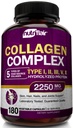 חומרים מזיניםFlair Multi Collagen Peptides 2250 מ"ג - סוג I, II, III, V, X - Collagen תוספי אבקת גלולות עבור נשים וגברים - חלבון מופחת, שיער בריא, עור, ציפורניים - non-GMO (180 קפסולות)