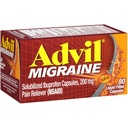 Advil Migraine Pain Reliever, Solubilized Ibuprofen 200 מ"ג, 80 הרוזן, קפסולות ממולאות נוזלי, Powerful Migraine הקלה