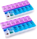 Deke Home - גלולות מארגנת 2 פעמים ביום (2 Pack), תיבת גלולות שבועית AM PM Box, 7 יום בוקר ו Night Medicine מארגנת, BPA-Free Daily Container, Easy Travel Pill Case, 7.8"x3.6"x1.3