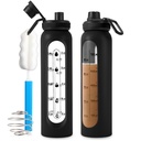 Glass Shakerבק 34oz/1L Black Glass חלבונים Shakerבק עם Shaker Ball גדול שיקר בקבוקים לחלבון Mixes Portableאבק Mixer Water Bottle for Gymout Sports