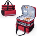 CURMIO Double Layers Pill Bottle Organer Bag ריקה, מארגנת תרופות תיק אחסון עם Zippers, ביטוח נסיעות עבור בקבוקי Prescription, מטענים רפואיים, אדום (עיצוב פלילי)