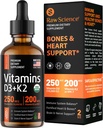 ויטמין נוזלי D3 K2 10000 iu & 200 mcg - ויטמין D עם MK7 ויטמין K2 טיפות - עצמות Density & Heart תמיכה נוזלים ויטמין עבור נשים וגברים, High Absorption Vit K2 D3 ויטמין - 2 fl oz oz
