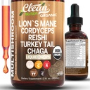 אריות אורגניות Mane Mushroom טיפות + טורקיה Tail Cordyceps Reishi Chaga Shitake Maitake טרמבלה Oyster Mushrooms Poria ו- Enokitake Complex בלנדר על ידי ניקוי Nutra