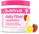 Belli Welli סיבים תוספת לנשים & גברים, Premium Daily סיבים אבקה אורגני Acacia עם תוספת Collagen, Electrolytes & Probiotics, No Bloat, Constipation & Gut Health Support (Strawberry Lemonade)