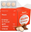 NeuroGum Energy & Focus Gum (5 Count-6 Pack, Cinnamon) | 40 מ"ג טבעי Caffeine + L-theanine + ויטמין B12 & B6 + Xylitol | סוכר חינם Nootropic ביצועים קוגניטיביים