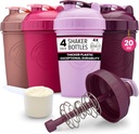 GOMOYO [4-Pack] 20Ounce Shakerבק | חלבון שנקר בקבוק עם Active-Rod Wire Mixer | Shaker Cups הם BPA Free ו-Dishwasher Safe | רוז, Plum, Raspberry, & Lavender