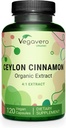 Vegavero אורגני Ceylon Cinnamon | 2000mg | USDA Certified | No Artificial Additives | 4 חודשים אספקה | Lab-Tested, non-GMO | 120 קפסולות