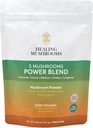 5 Mushrooms Power Bland, אבקת אורגנית עם Lions Mane, Reishi, Cordyceps, טורקיה Tail, Chaga. 100 גרם