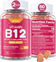 ויטמין B12 10000 mcg (Methyl B12 Gummies עם ויטמין D3, B9 ויטמין Folate, ויטמין C, עבור אנרגיה Boost & Metabolism, מערכת העצבים, עצם חזק, תמיכה בשומן, סוכר נמוך, 120 הרוזן