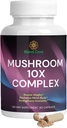 Mushroom 10X Complex - Lions Mane, Reishi ו- Cordyceps - תוספת של אנרגיה טבעית ומאמץ מתח - Immune Boost - Focus & Memory - Natural & Non-GMO