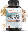 תוסף Bio Mushroom מורכב 2,600 מ"ג לשרת, 90 Caps, עם מנורת אריה אורגני, טורקיה Tail, Enoki Agaricus, White Button & Oyster Mushroom - Memory & Immune Support Support Support