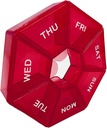 Red Daily Pill Organer - 7 Day, 1 Time a Day, Travel Pill Case