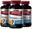 Folic Acid Pills - Anti-Gray Hair Solution - Chlorophyll Pills, ויטמין שיער אפור, Pantothenic Acid, Nettle, Hair Color ויטמינים, תמיכה צבע שיער טבעי, Saw Palmetto, (3 בקבוקים - 180 קפסולות)