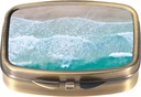 Dinippy Pill Pill Box with Mirror Retro Pocket 2 השוואתי תרופות מקרה ויטמין גלולות מארגנת עבור Pocket Purse וTravel (A-Sandy Beach)