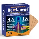 Re-lieved 4% Lidocaine Patches עם Menthol - כוח מקסימלי כאב הקלה עבור Back, Knee & כאבי שרירים - Fast-Acting Medicated Patches - Made in USA - 6 Count