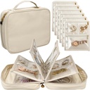 תכשיטים נסיעות מארגנת מקרה, Jewelry Bags תכשיטים אחסון ספר Binder עם Clear Zipper Velvet Pouch עבור נסיעות, שלשולים, טבעות, תכשיטים, Bracelet (לבן)