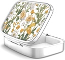 2 השוואת גלולת גלולת גלולה, Portable for Pocket or Handbag, Battery Metal Pill Box, ויטמין אורגן ויטמינים, מתנה ייחודית (1 Piece, 39-Flowers Pinck)