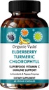 אורגני Veda Elderberry Turmeric Chlorophyll Immune תמיכה תוסף - Superfoods Antioxidants, ויטמין C, Grape Seed Extractd Extract, Acerola, Moringa & Papaya Enzymes - 60 קפסולות טבעוניות