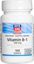 Rite Aid ויטמין B-1 (Thiamine), 100 מ"ג - 100 טבליות | חיוני עבור תפקוד עצבי תקין ושרירים פונקציונליים | Nerve & שריר תמיכה ויטמין B1 | ויטמין B1 | Thiamine B1 | Thiamine B1