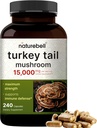 NatureBell טורקיה Tail Mushroom קפסולות 15,000 מ"ג פריר, 240 הרוזן | 25:1 פרי הגוף & Mycelium Extraction - Immune & Brain Health Mushrooms