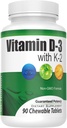 ויטמין D3 (2,000 IU) + K2 (MK7 75mcg) | 90 Count Easy Chewable Tablet עבור Absorption הגבוה ביותר | Heart, Bones, Skin, Dental Health, Regulates Immune פונקציונלי | GL Nutrition