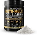 Keto Multi Collagen Peptides 16.2 oz - אבקת חלבון העצם ברות', עם 5 סוגים hydrolyzed Collagen, שמן MCT ו biotin עבור עור, מפרקים, שיער וציפורים, אבקת קולאז'ן Unflavored Collagen