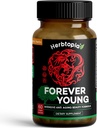 Forever Young Longevity Supplement for Immunity, Anti Gray Hair, Telomere Longving & Happy Mood w/Ginseng, Astragalus, Lions Mane, Reishi Mushroom, Codonopsis - אורגני - 60 Caps Capseng, Astragalus, Lions Mane, Reishi Mushroom, Codonopsis