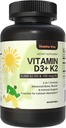 ויטמין D3 K2, ויטמין D3 5000 IU (125 mcg) + ויטמין K2 100 mcg, 2 ב 1 D3 ו- K2 תוספת עבור העצם, שיניים, שרירים ותמיכה בריאות החיסון, 60 Softgels