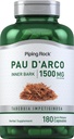 Piping Rock PAU D'Arco קפסולות | 1500 מ"ג | 180 Pills | Inner Bark | Herb Extract Supplement