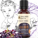 ויטמין D טיפות לתינוקות - 400 IU Per Drop, Natural & Sugar חינם שמן MCT עבור הטוב ביותר Absorption. 880 משרתים קל לקחת תוספי D3 נוזלי עבור Baby & Toddlers (Grape)