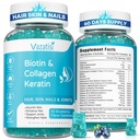 2 Pack Biotin Gummies with Collagen & Keratin for Hair Skin Nails- Women Men, Kids - 120 Blueberry Flavored Gummies