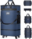 מזוודות עם גלגלים להרחיב את Luggage Bag Foldable Suitcase עם 4 Universal Wheels Collapsible Travel Bag גדול Duffel Bag (כחול)