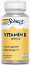 SOLAרי ויטמין K-1 100mcg | מבנה עצמות בריא, Blood Clotting, חלבון סינתזה תמיכה | Non-GMO, טבעוני ומעבדה מאומתים | 100 טבליות