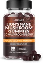 Mushroom Gummies - 10x Mushroom תוספת עם Ashwagandha ו Lions Mane - Nootropic המוח תוספת, Immune Support & Stress Relief (90 CT) Classic Coke Coke