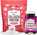 אמא טבעית טרום לידתית Probiotic & Multi Collagen חלבונים Bundle - 25 מיליארד CFU & 11g hydrolyzed Collagen peptides עבור הריון, שיער, עור, ריחות ותמיכה בריאות העיכול
