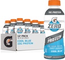 Gatorade Zero עם חלבון, 10g חלבון Whey חלבון Isolate, Zero Sugar, צמחוני, אלקטרוליטים, Cool Blue, 16.9 Fl Oz בקבוק, 12 Pack