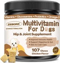 כלב Multivitamin עם מינרלים לבריאות כוללת - ויטמינים לכלבים ותוספים עם Glucosamine, פרוביוטיקה לכלבים Puppy & מבוגרים עם מינרלים - אומגה 3 שמן דגים עבור Skin & Coat - 107 Chews Chews
