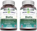פורמולה מדהימה biotin 10000 mcg Veggie קפסולות | ויטמין B7 | Non-GMO | Gluten Free | Made in USA (200 Count | 2 Pack)