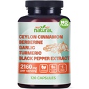 5-in-1 אורגני Ceylon Cinnamon קפסולות עם Berberine, Garlic, Turmeric, Black Pepper Extract Pills