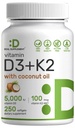 ויטמין D35,000 IU + K2 MK7 100mcg Softgels | 2in-1 מורכב עם שמן קוקוס הבתולה