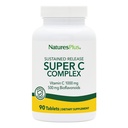 NaturesPlus Super C Complex, Sustained Release - 1000 מ"ג, 90 טבליות צמחוניות - High Potency Immune Support Supplement, Antioxidant - Enhanced Absorption - Gluten-Free - 90 משרתים