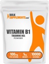 BulkSupplements Thiamine HCl אבקת - Thiamine hydrochloride, B1 ויטמינים, Thiamine B1 תוסף, Thiamine 100 מ"ג - Gluten Free, 100 מ"ג לשרת, 1kg (2.2 lbs) (Pack of 1) (Pack of 1).