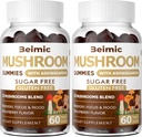 Mushroom Gummies - 10x Mushroom תוספת עם Ashwagandha ו Lions Mane (120 Chews) Nootropic Brain Supplement, Immune Support & Stress Relief (Pack of 2)